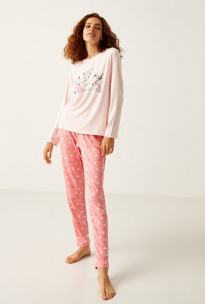 Bambi Print Long Sleeve T-shirt and Full Length Pyjama Set-mxwomen-clothing-nightwear-pjsets-2