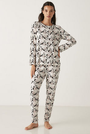 All Over Minnie Mouse Print T-shirt and Pyjama Set-mxwomen-clothing-nightwear-pjsets-1