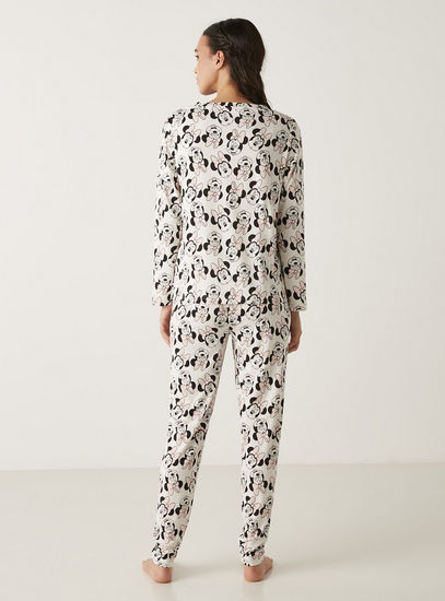 All Over Minnie Mouse Print T-shirt and Pyjama Set-Pyjama Sets-image-1
