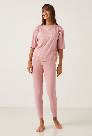 Ribbed Short Sleeves T-shirt and Elasticated Pyjama Set