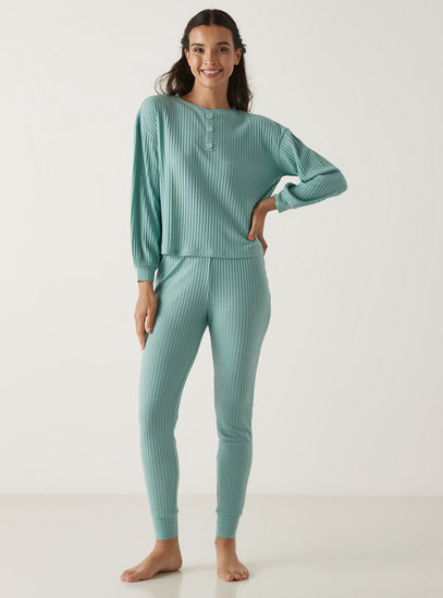 Cable Knitted Long Sleeves T-shirt and Pyjama Set