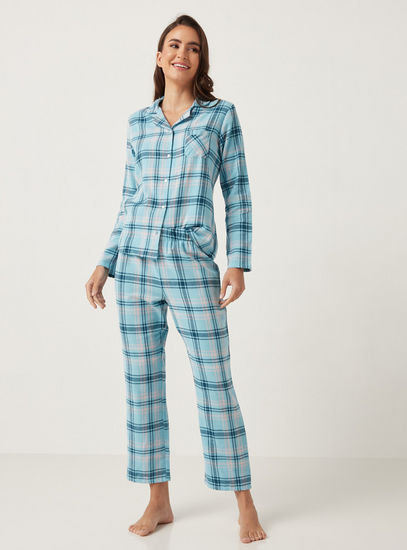 Checked Long Sleeves Shirt and Pyjama Set
