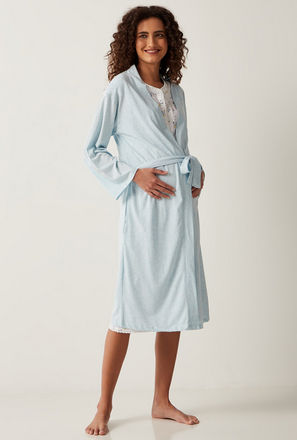 Floral Print Short Sleeves Maternity Nightdress and Textured Robe Set