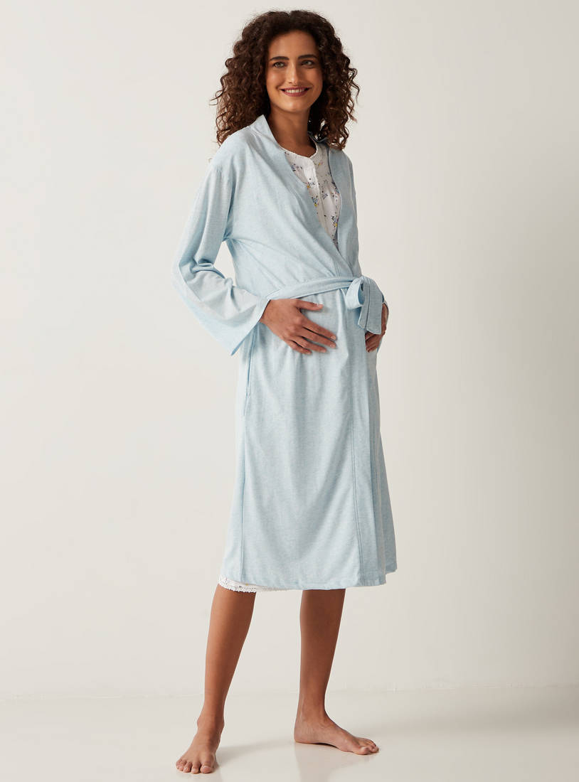 Shop Floral Print Short Sleeves Maternity Nightdress and Textured Robe Set  Online