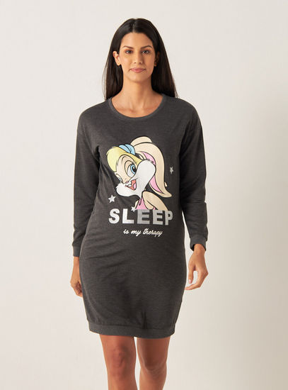 قميص نوم للحوامل بأكمام طويلة وطبعات لولا باني-ملابس النوم-image-1