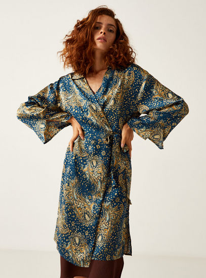 Paisley Print Robe with Long Sleeves and Tie-Up-Robes & Onesies-image-0