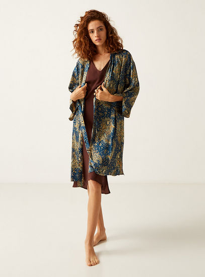 Paisley Print Robe with Long Sleeves and Tie-Up-Robes & Onesies-image-1