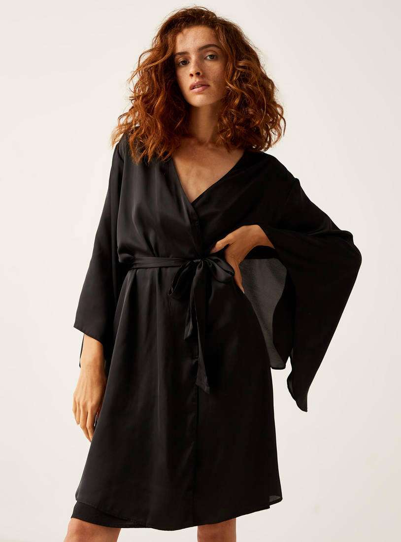 Solid Robe with Long Sleeves and Tie-Ups-Robes & Onesies-image-0