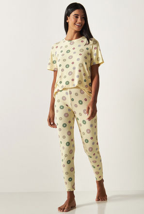 All Over Floral Print Short Sleeve T-shirt and Pyjama Set