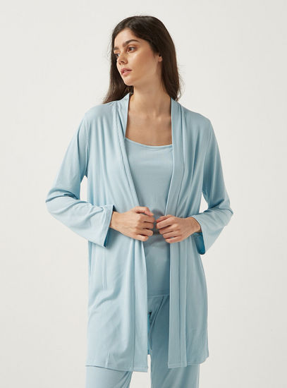 Ribbed Open Front Robe with Long Sleeves-Robes & Onesies-image-0