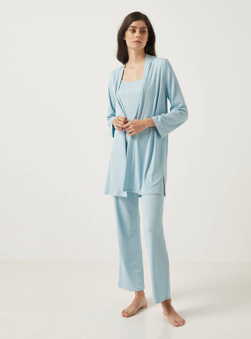 Ribbed Open Front Robe with Long Sleeves-Robes & Onesies-image-1