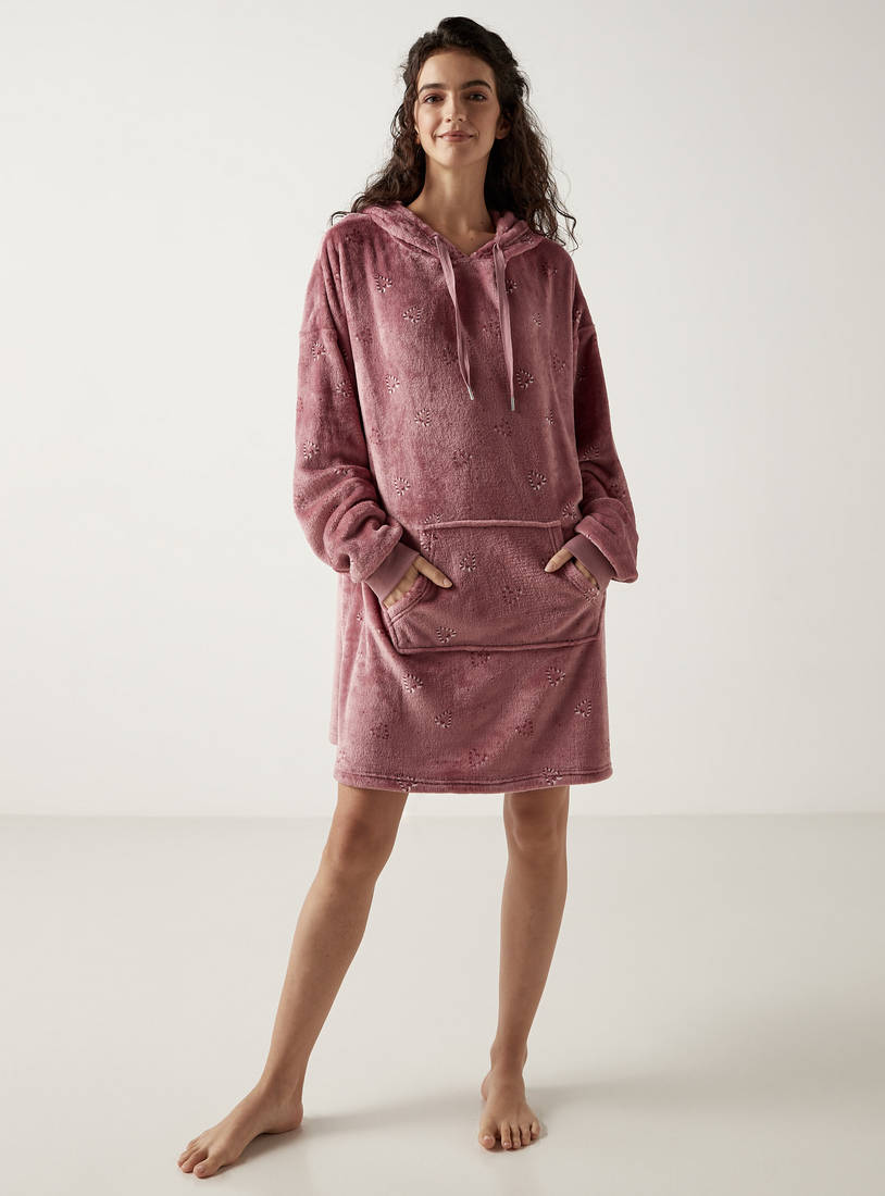 Textured Sweat Dress with Hood and Kangaroo Pocket-Sleepshirts & Gowns-image-0