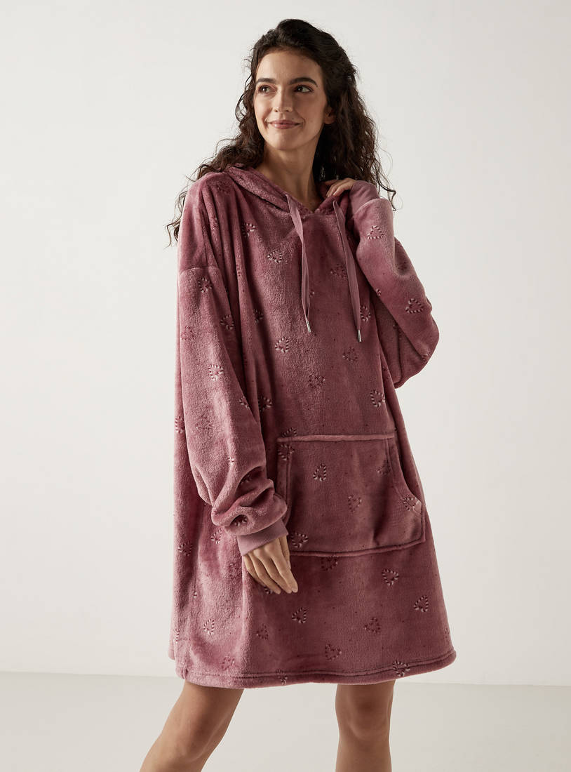 Textured Sweat Dress with Hood and Kangaroo Pocket-Sleepshirts & Gowns-image-1
