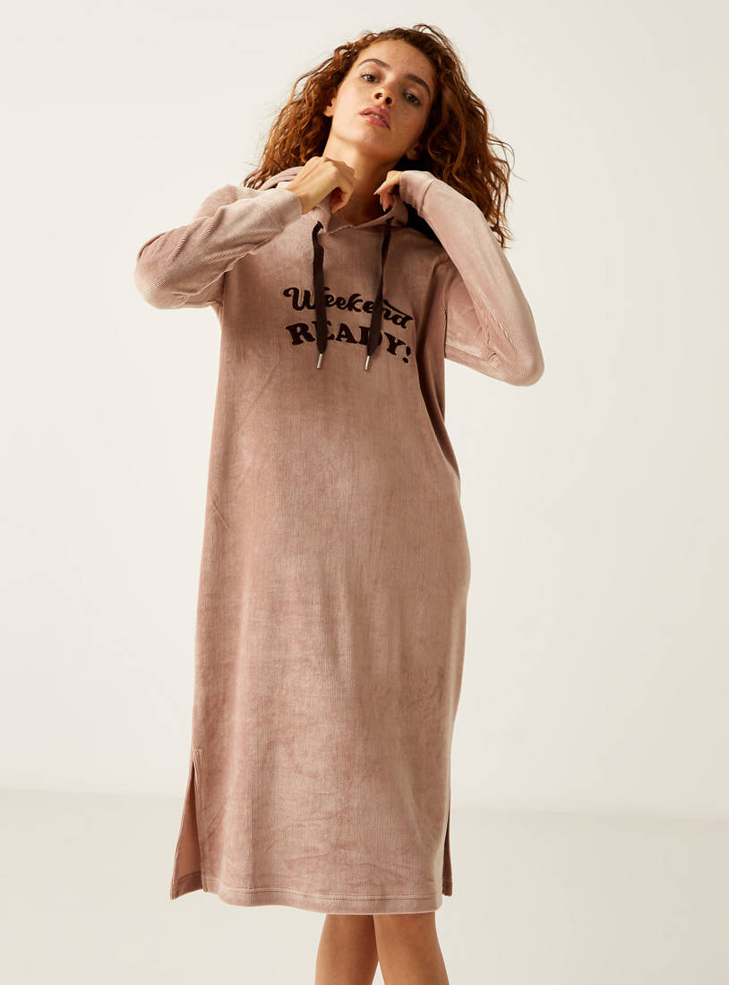 Textured Sleepshirt with Hood and Long Sleeves-Sleepshirts & Gowns-image-0