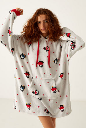 Penguin Print Sleepshirt with Hood and Long Sleeves
