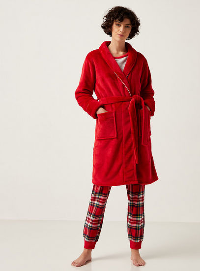 Solid Long Sleeve Robe with Belt and Pockets-Robes & Onesies-image-1