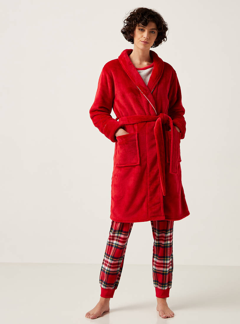 Solid Long Sleeve Robe with Belt and Pockets-Robes & Onesies-image-1