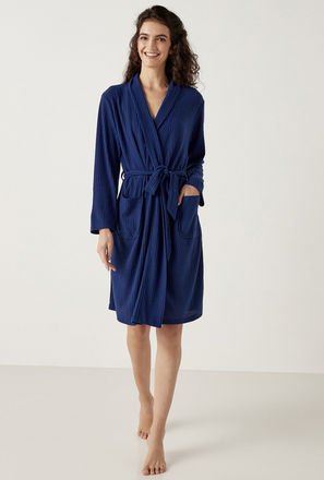 Ribbed Robe with Tie-Up Belt and Pockets