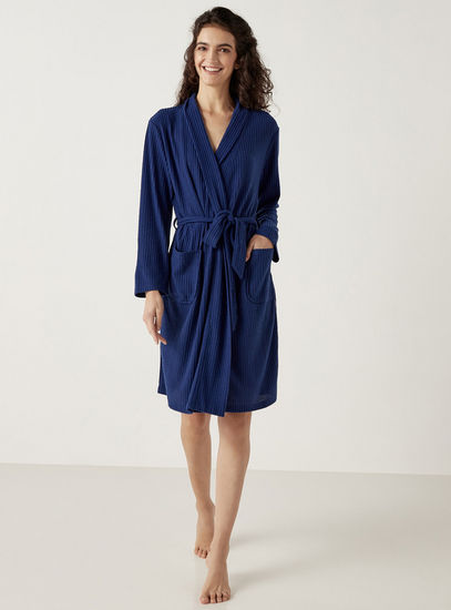 Ribbed Robe with Tie-Up Belt and Pockets-Robes & Onesies-image-0