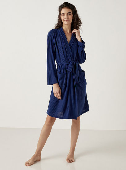 Ribbed Robe with Tie-Up Belt and Pockets-Robes & Onesies-image-1