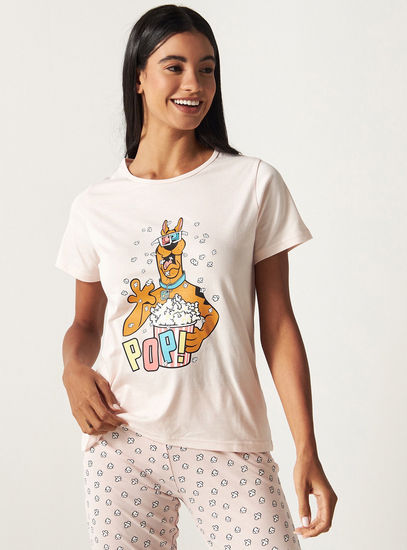 Scooby Doo Print Crew Neck T-shirt and Pyjama Set