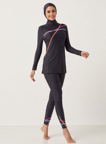 Solid Burkini with Contrast Tape Detail