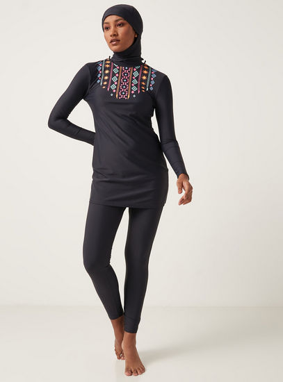 Printed Burkini with Long Sleeves and High Neck