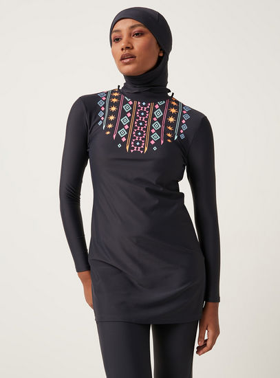 Printed Burkini with Long Sleeves and High Neck