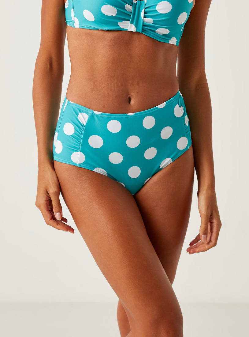 Polka Dot Print High Leg Briefs with Elasticated Waistband-Swimwear-image-1