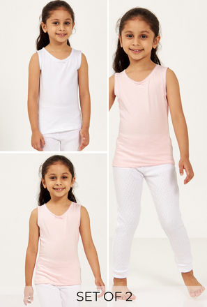 Set of 2 - Solid Sleeveless Vest with V-neck and Bow Detail