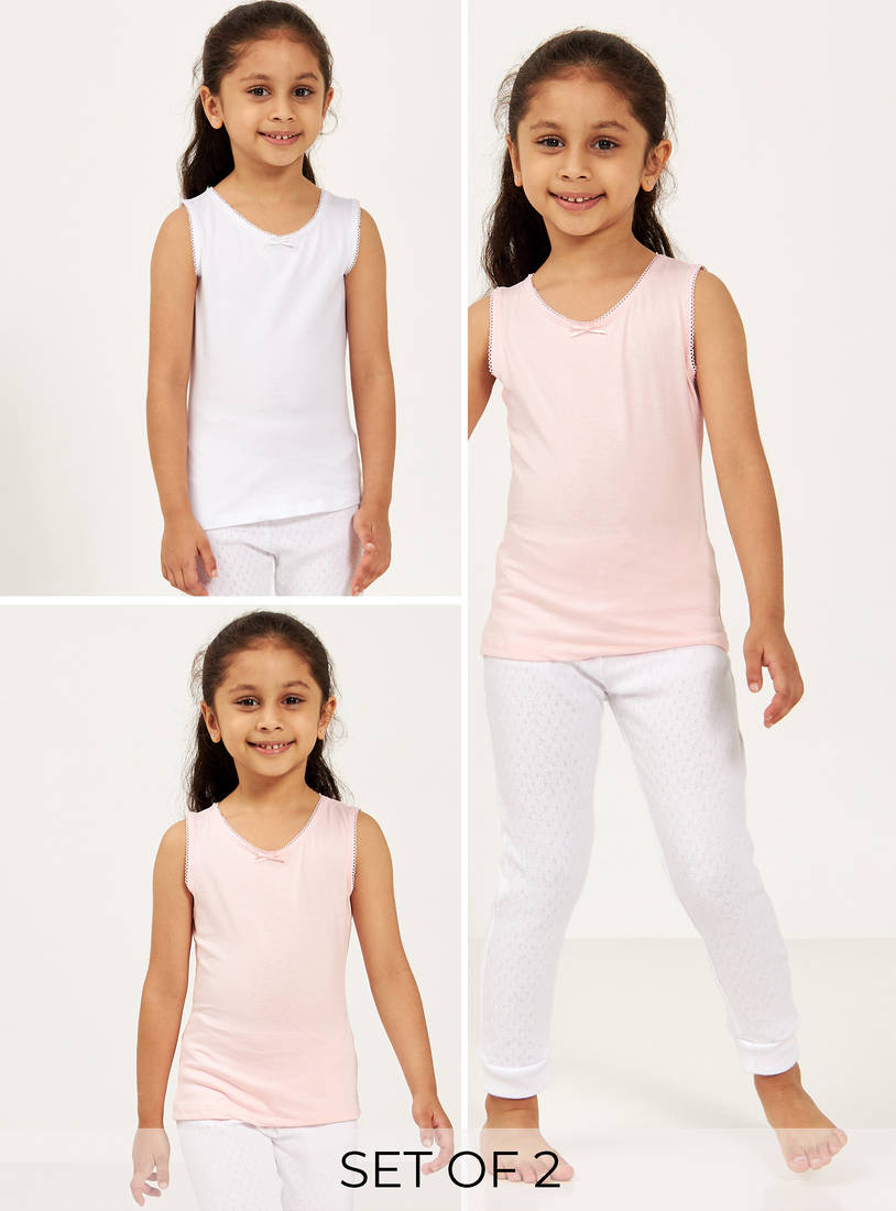 Set of 2 - Solid Sleeveless Vest with V-neck and Bow Detail-Vests-image-0