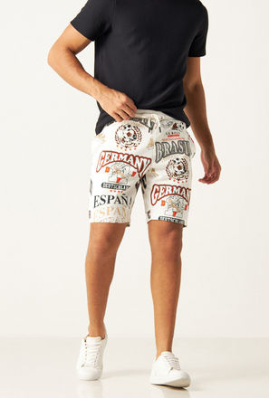 Typographic Print Shorts with Drawstring Closure and Pockets