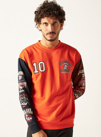 Disney Print Football Sweatshirt with Crew Neck and Long Sleeves