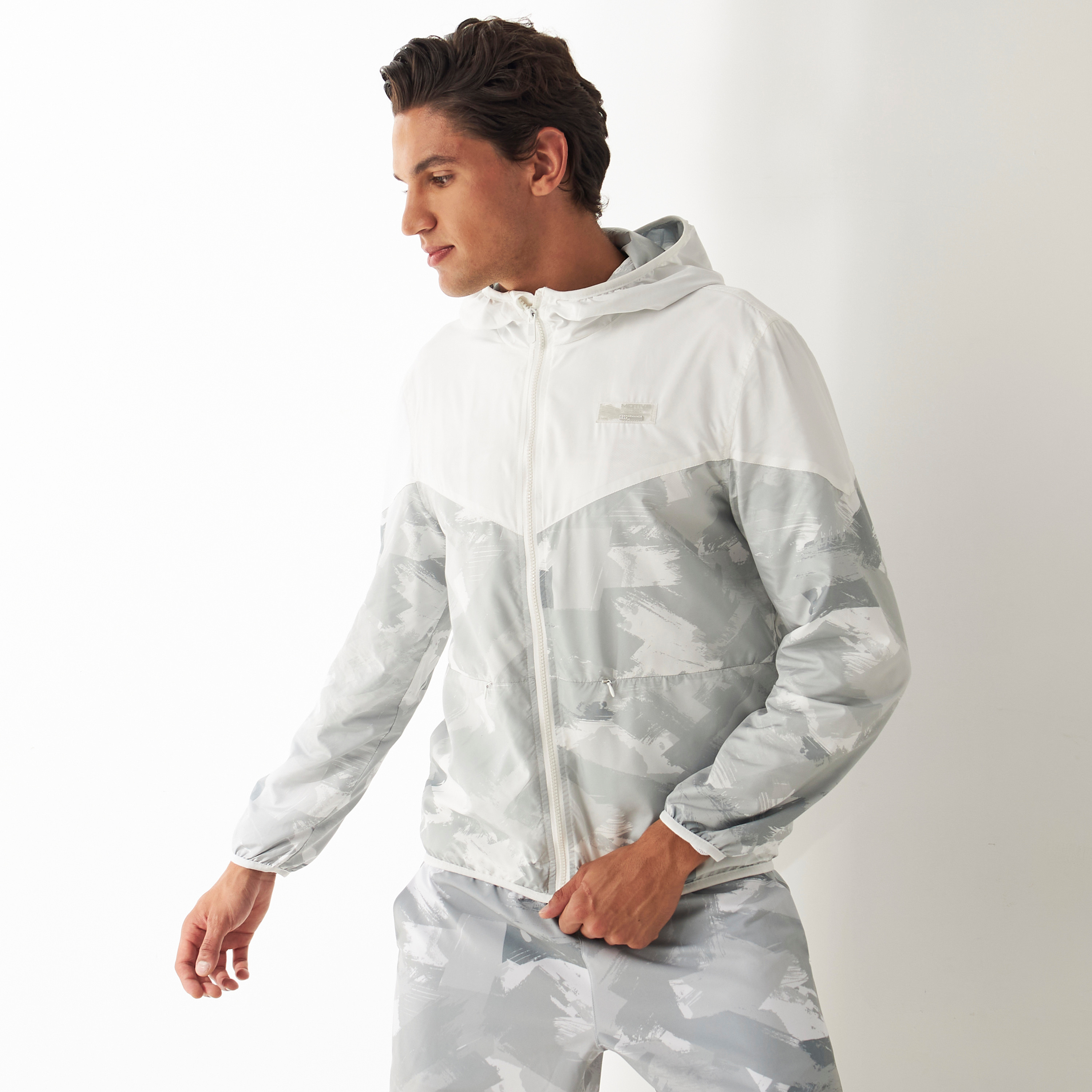 Shop Panelled Hoodie with Zip Closure and Pocket Online | Max Qatar