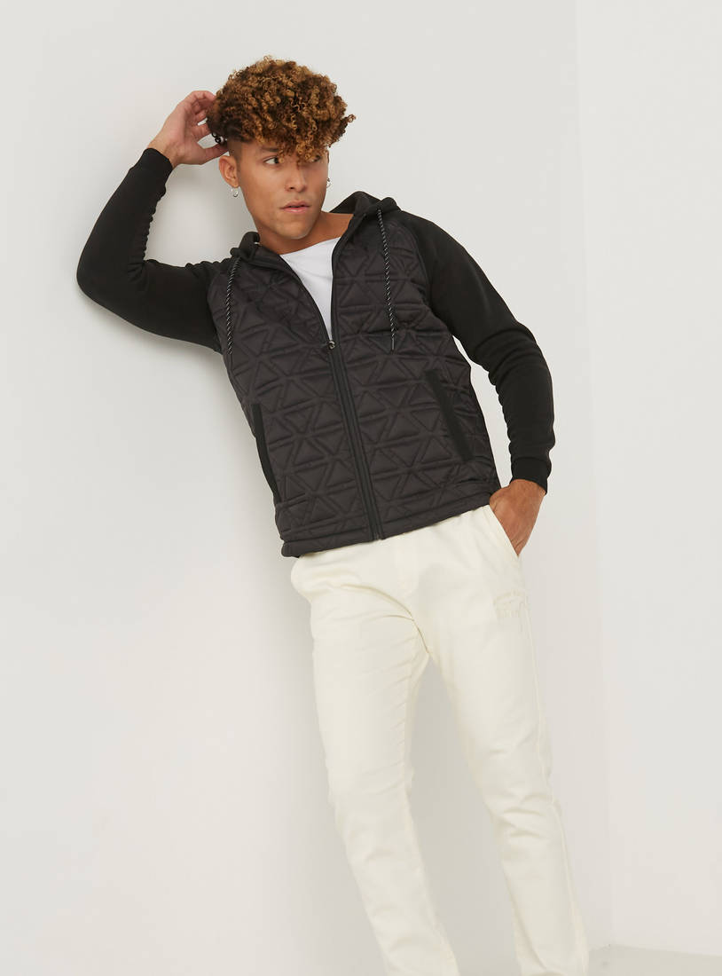 Quilted Hooded Jacket with Long Sleeves and Zip Closure-Jackets & Hoodies-image-1