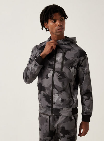 All Over Print Zip Through Jacket with Long Sleeves and Hood