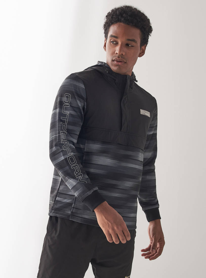 Panelled Sweatshirt with Hood and Half Zip Closure-Jackets & Hoodies-image-1