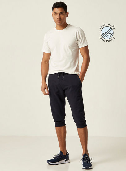 Solid Anti-Pilling 3/4 Joggers with Drawstring Closure and Pockets-Joggers-image-0
