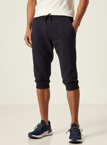 Solid Anti-Pilling 3/4 Joggers with Drawstring Closure and Pockets