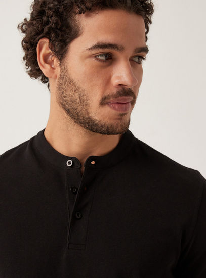 Solid Fade Resistant Polo T-shirt with Mandarin Collar