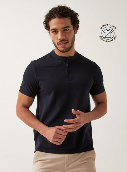 Solid Fade Resistant Polo T-shirt with Mandarin Collar