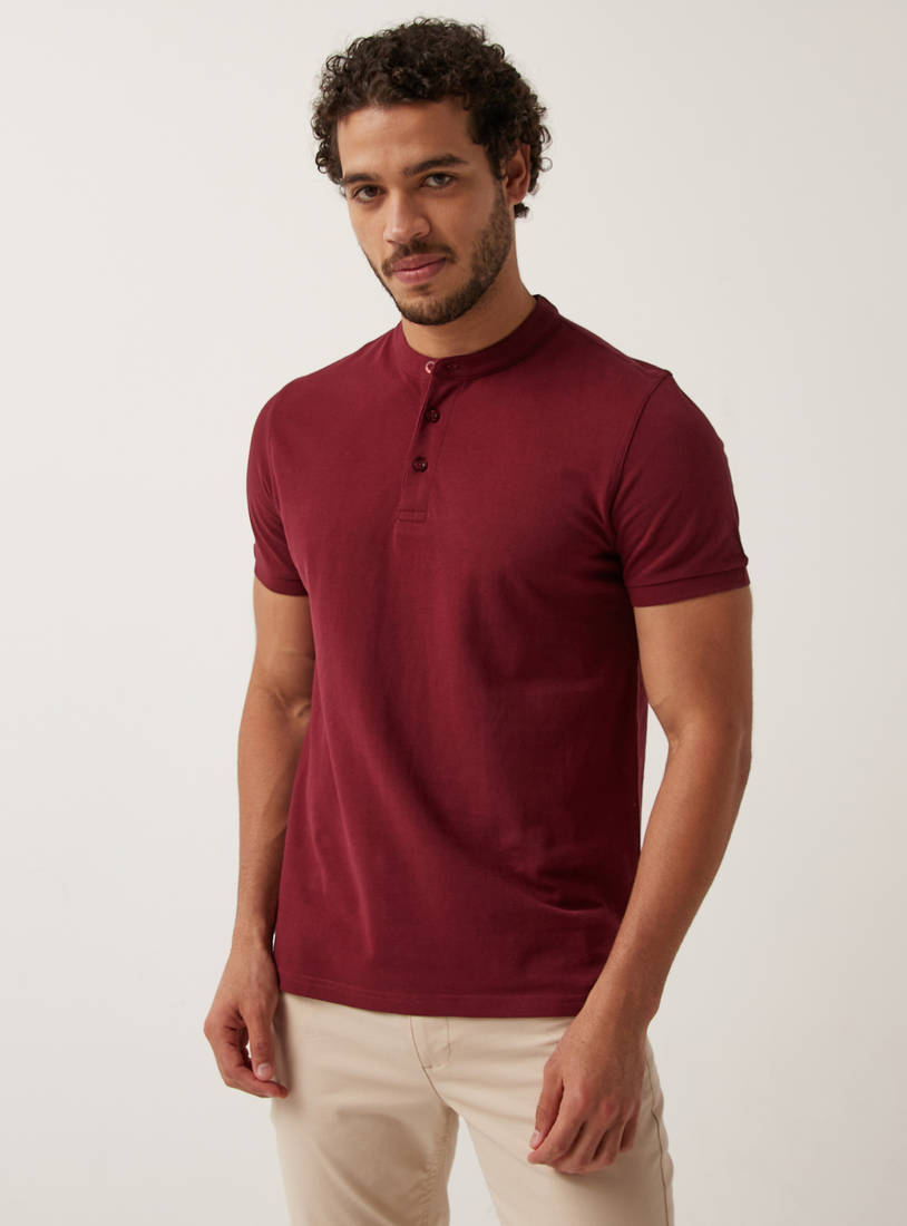 Solid Fade Resistant Polo T-shirt with Mandarin Collar-Polos-image-1
