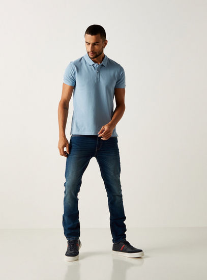 Solid Fade Resistant Polo T-shirt with Button Closure