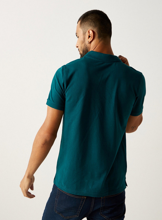 Solid Fade Resistant Polo T-shirt with Button Closure
