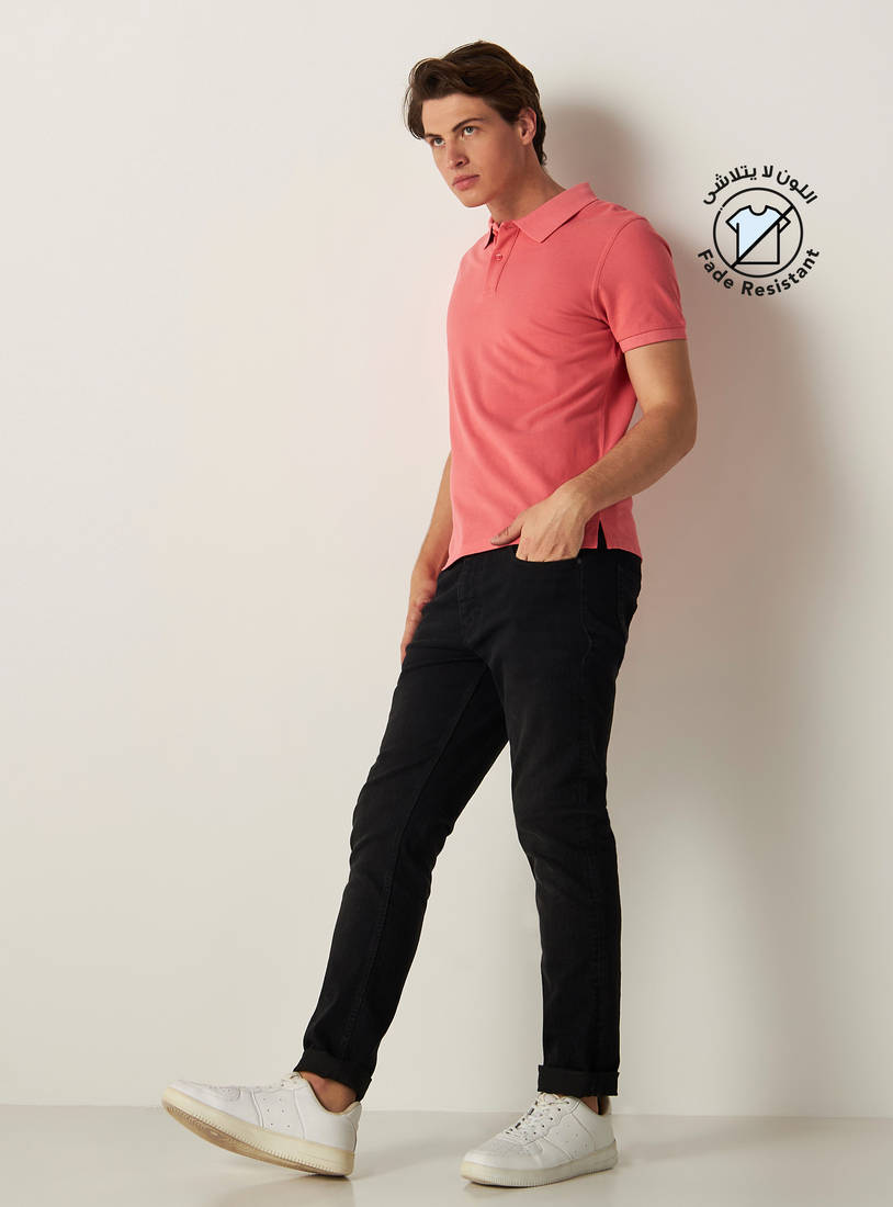 Plain Fade Resistant Polo T-shirt with Button Closure-Polos-image-0