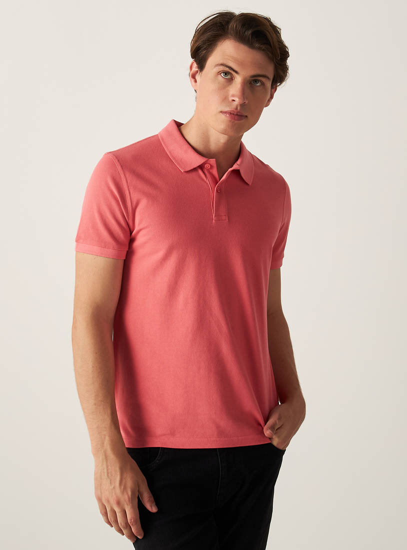 Plain Fade Resistant Polo T-shirt with Button Closure-Polos-image-1