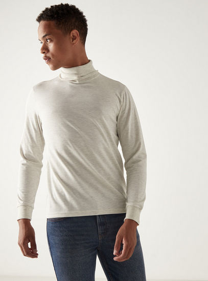 Solid Turtle Neck T-shirt with Long Sleeves-T-shirts-image-0