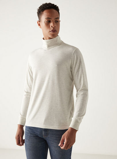 Solid Turtle Neck T-shirt with Long Sleeves-T-shirts-image-1