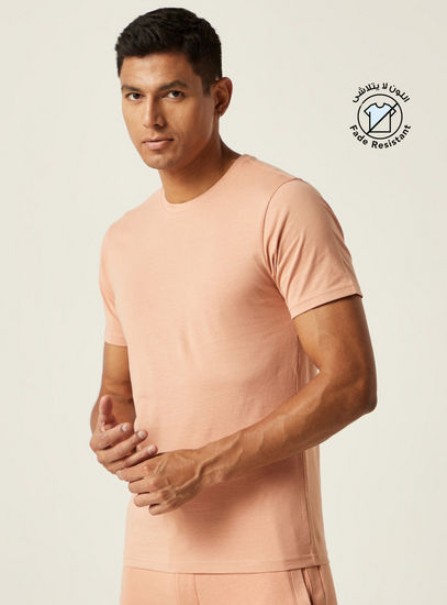 Solid Fade Resistant Crew Neck T-shirt with Short Sleeves-T-shirts-image-0