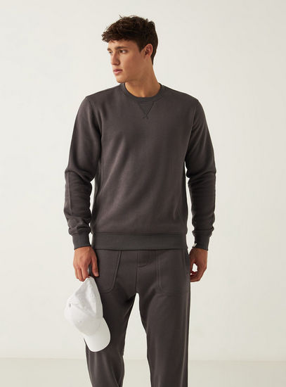 Solid Sweatshirt with Crew Neck and Long Sleeves-Hoodies & Sweatshirts-image-0
